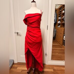 Lulu's Vibrant Red One Shoulder Dress
